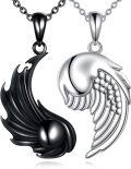 wholesale 925 Sterling Silver Yin Yang Pendant Necklace with Angel Wings for Couples-0-0