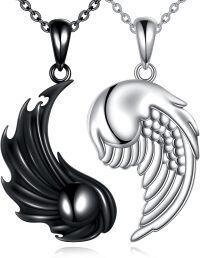 wholesale 925 Sterling Silver Yin Yang Pendant Necklace with Angel Wings for Couples-Yin Yang Angel Wings