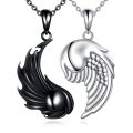 wholesale 925 Sterling Silver Yin Yang Pendant Necklace with Angel Wings for Couples-0-0