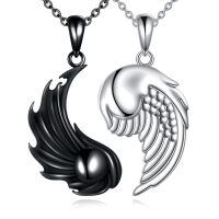wholesale 925 Sterling Silver Yin Yang Pendant Necklace with Angel Wings for Couples-Yin Yang Angel Wings