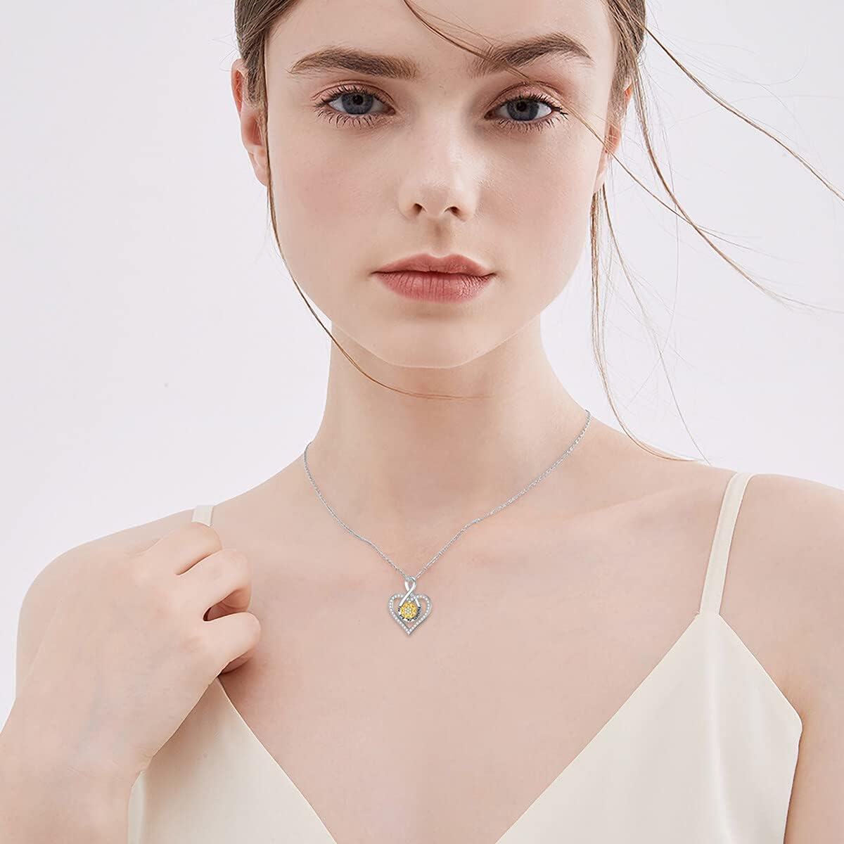 wholesale 925 Sterling Silver Heart Pendant with Sunflower and Cubic Zirconia - You Are My Sunshine Necklace Gift for Her-0-3