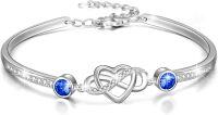wholesale Sterling Silver Austrian Crystal Infinity Love Heart Bangle Bracelet Adjustable 6 8 Gift for Her-Sept. Simulated Sapphire