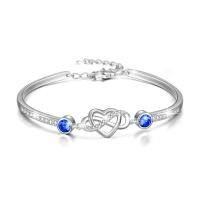 wholesale 925 Sterling Silver Austrian Crystal Infinity Love Heart Bangle Bracelet Adjustable 6 8 Gift for Her-Sept. Simulated Sapphire