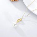 TOUPOP 14K Gold Freshwater Pearl Necklace with Bow/Heart/Dolphin Pendant-0-3