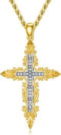 wholesale Gold-Plated 925 Sterling Silver CZ Baroque Cross Pendant Necklace for Women and Men-0-0