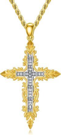 wholesale Gold-Plated 925 Sterling Silver CZ Baroque Cross Pendant Necklace for Women and Men-Large Baroque Cross