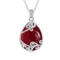 wholesale 925 Sterling Silver Filigree Teardrop Pendant Necklace for Women-BB-Red Agate Filigree Necklace