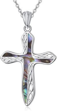 wholesale 925 Sterling Silver Abalone Shell Inlay Celtic Cross Pendant Necklace Christian Faith Jewelry Religious Gift for Mom-Abalone Shell