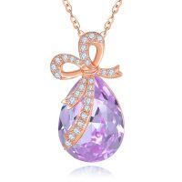 wholesale 925 Sterling Silver Red Crystal Bow Pendant Necklace-06-Jun-Alexandrite Purple