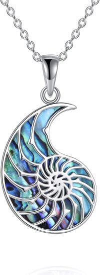 wholesale 925 Sterling Silver Abalone Shell Crescent Moon Pendant Necklace for Women and Girls-Conch Necklace