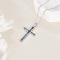 wholesale 925 Sterling Silver Blue Abalone Shell Inlay Cross Pendant Necklace-0-3