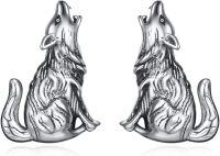 wholesale 925 Sterling Silver Howling Wolf Stud Earrings - Cute Animal Jewelry for Women-Wolf