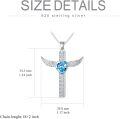 wholesale TOUPOP Cremation Jewelry Cross Urn Necklaces For Ashes For Women S925 Sterling Silver Wing Cross Memorial Keepsake Urn Pendant With Aquamarine Heart Crystal Engraved Forever In My Heart -0-2
