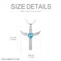 TOUPOP Sterling Silver Aquamarine Crystal Wing Cross Memorial Urn Pendant-0-2