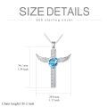 TOUPOP Sterling Silver Aquamarine Crystal Wing Cross Memorial Urn Pendant-0-2