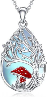 wholesale 925 Sterling Silver Red Enamel Mushroom Tree of Life Pendant Necklace for Women-Tree of Life Mushroom-Moonstone