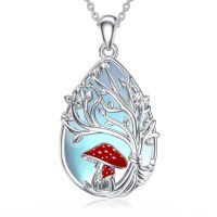 wholesale 925 Sterling Silver Red Mushroom Tree Pendant Necklace-Tree of Life Mushroom-Moonstone