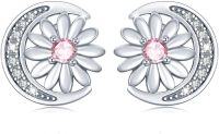 wholesale 925 Sterling Silver Pink Crystal Daisy Flower Stud Earrings  for Women-Pink