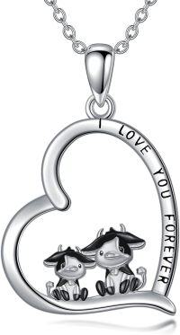 wholesale 925 Sterling Silver Heart-Shaped Love You Forever Highland Cow Pendant Necklace for Women's Gifts-Cow