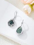wholesale 925 Sterling Silver Green Moss Agate Teardrop Dangle Earrings with Floral Vine Design for Women Gift-0-2