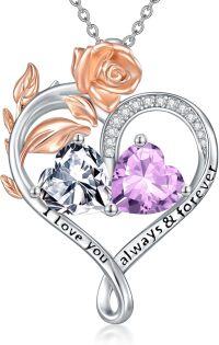 wholesale Sterling Silver Rose Quartz Heart Birthstone Necklace for Women Valentine s Day Gift-04-06-Apr-Jun Birthstones