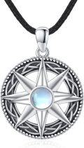 wholesale 925 Sterling Silver Moonstone Celtic Compass Star Pendant Necklace for Women and Men-0-0