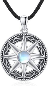 wholesale 925 Sterling Silver Moonstone Celtic Compass Star Pendant Necklace for Women and Men-Moonstone Compass Necklace