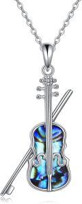 wholesale 925 Sterling Silver Abalone Shell Violin Musical Instrument Pendant Necklace for Women Girls  45cm Chain Length-0-0