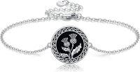 wholesale 925 Sterling Silver Celtic Thistle Charm Bracelet with Black Enamel and Gothic Design - Gift Ideas for Her-Scottish Thistle