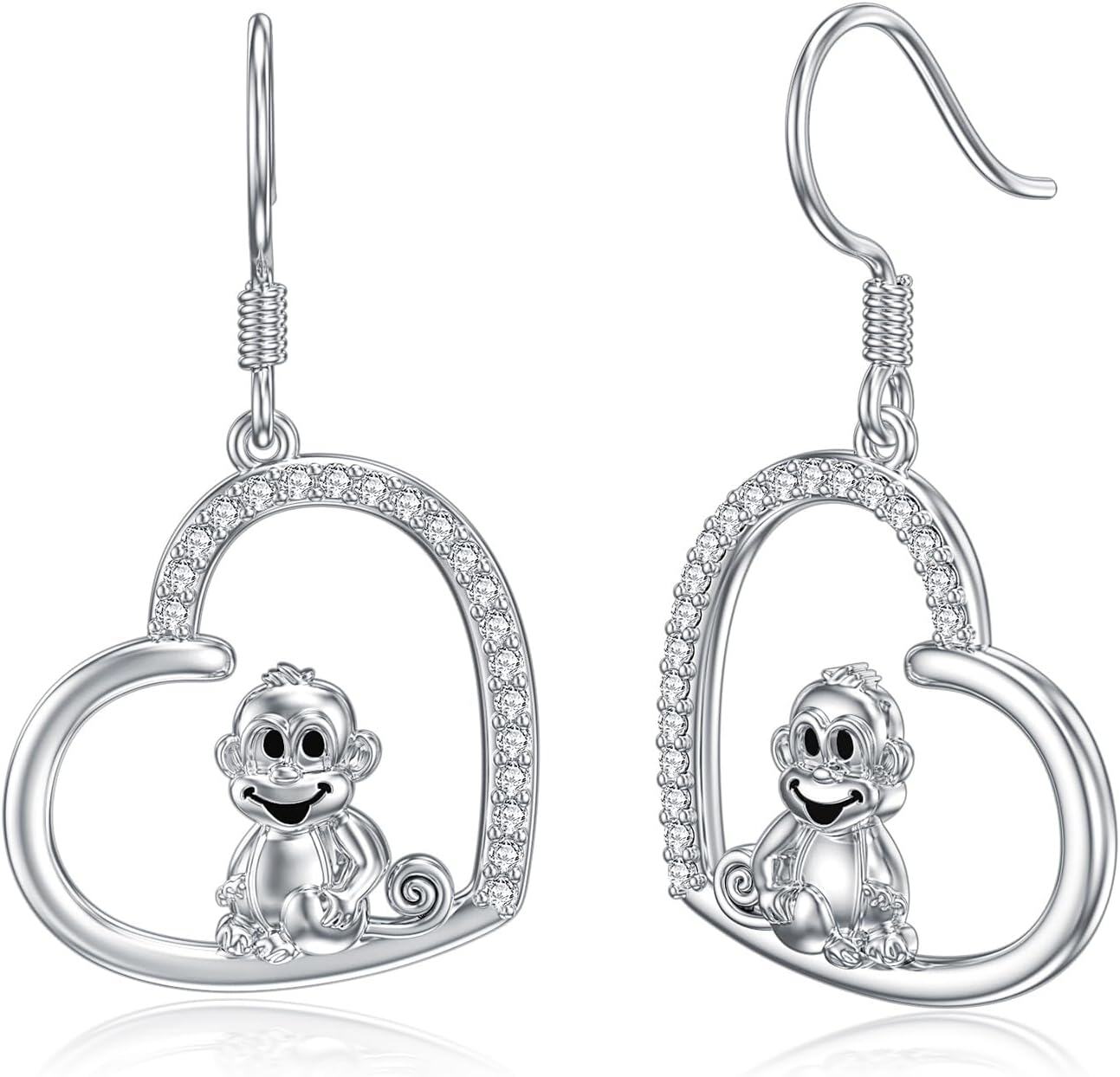 Sterling Silver Monkey Earrings Cute Animal Heart Dangle Jewelry Gifts for Women ( chars)-0-0