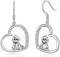 wholesale 925 Sterling Silver Monkey in Heart Drop Earrings - Cute Animal Charm Gift for Her-0-0