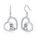 wholesale 925 Sterling Silver Monkey in Heart Drop Earrings - Cute Animal Charm Gift for Her-0-0