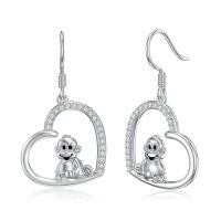 wholesale 925 Sterling Silver Monkey in Heart Drop Earrings - Cute Animal Charm Gift for Her-Monkey