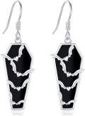 wholesale 925 Sterling Silver Gothic Coffin Dangle Earrings with Bats & Cats - Halloween Gifts for Women-0-0