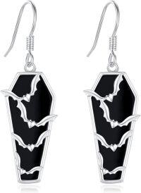 wholesale 925 Sterling Silver Gothic Coffin Dangle Earrings with Bats & Cats - Halloween Gifts for Women-Bat