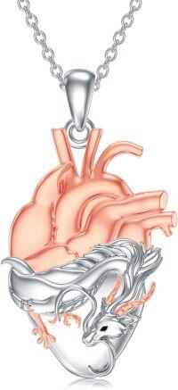 wholesale 925 Sterling Silver Heart with Dragon Pendant Necklace - Unique Valentine's Day Gift for Her Him-Anatomical Heart Dragon