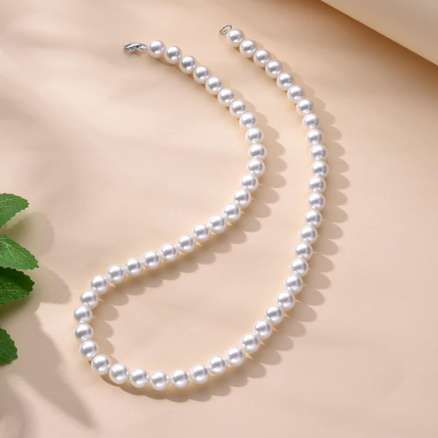  Metal Imitation Pearl Necklace 8mm White Round Pearl Choker 16 18 22in Wedding Jewelry -0-3