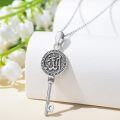 wholesale 925 Sterling Silver Key Amulet Necklace w/ Blue Crystal & Triple Moon Goddess Pendant for Women's Witchcraft Magic Gifts-0-3