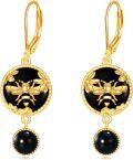 wholesale 925 Sterling Silver Black Onyx Honeybee Drop Dangle Earrings for Women Girls  4cm Long-0-0