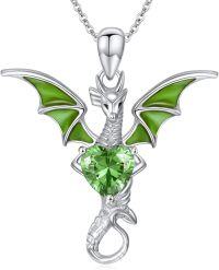 wholesale 925 Sterling Silver Birthstone Dragon Heart Necklace for Women-August