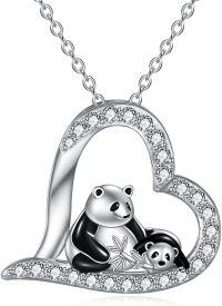 wholesale 925 Sterling Silver 925 Panda Mommy & Baby Pendant Necklaces for Women Girls s-black