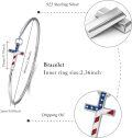wholesale 925 Sterling Silver American Flag Cross Bracelet with Polishing Finish – 0.71in Cross, 2.36in Bangle – Faith & Patriotism Jewelry Gift-0-2