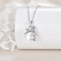 wholesale 925 Sterling Silver Pearl Cat Charm Pendant Necklace s for Women-0-3