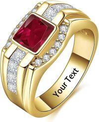 wholesale  Sterling Silver Moissanite Men s Gold Plated Square Cut Birthstone Ring ( ) -Black Onyx-Ruby-Emerald-Amethyst-Moss Agate