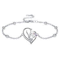 wholesale 925 Sterling Silver Horse Heart Birthstone Bracelet Jewelry Gift for Women-04-Apr-Lab Created Diamond