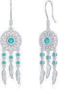 wholesale 925 Sterling Silver Turquoise Feather Drop Earrings with Celtic Design and Floral Elements-0-0
