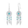 wholesale 925 Sterling Silver Turquoise Feather Drop Earrings with Celtic Design and Floral Elements-0-0