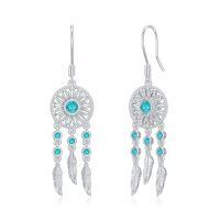 wholesale 925 Sterling Silver Turquoise Feather Drop Earrings with Celtic Design and Floral Elements-Dream Catcher Earrings