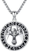 wholesale 925 Sterling Silver Norse Mythology Raven & Mjolnir Pendant Necklace with Runes for Men Women Viking s-0-0