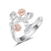 wholesale 925 Sterling Silver Rose Branch Ring With Zircon Accents-Rose Flower